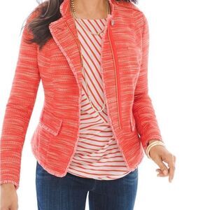 Chicos Orange Textured Fringe Blazer Jacket Size Medium